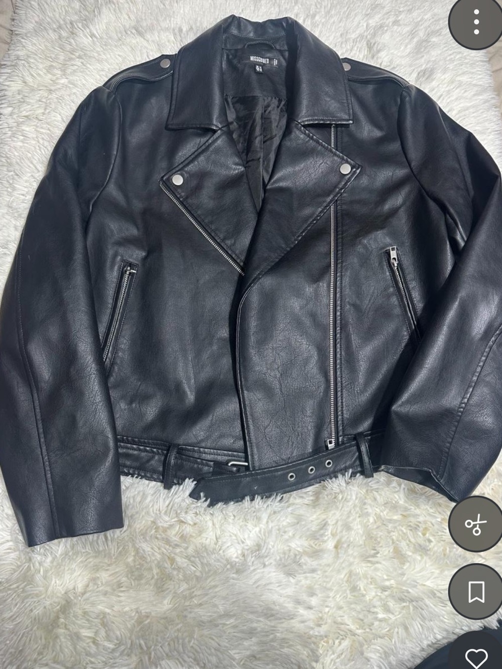 Missguided Black Faux Leather Biker Jacket with Belt Size 10